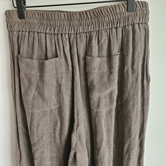 Momoni Neutral Army Green 100% Linen Wide Leg Pull On Pants - Picture 11 of 15